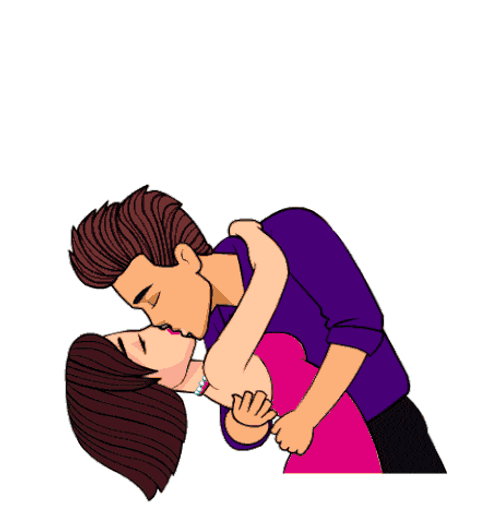 Cartoon Lovers Passionate Kissing GIF