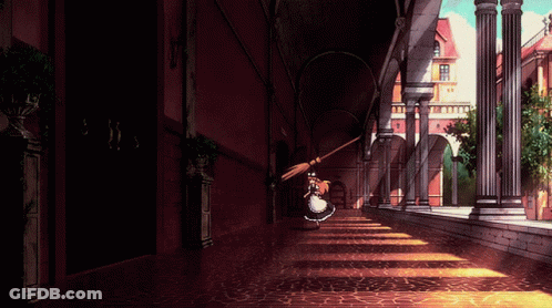 Cartoon Maid Holding Broom GIF