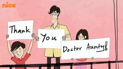 Cartoon Man And Children Holding Thank You Signs GIF