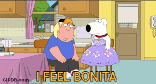 Cartoon Man And Dog With Words I Feel Bonita GIF