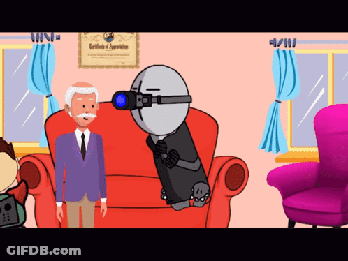 Cartoon Man And Robot With Certificate Of Appreciation GIF