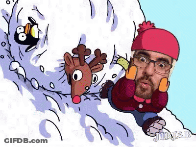 Cartoon Man And Two Reindeer Julejab GIF