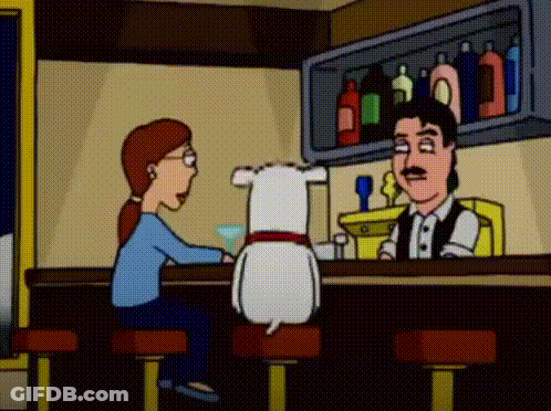 Cartoon Man And Woman At Bar With Dog GIF