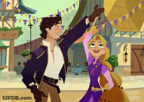 Cartoon Man And Woman Dancing In Town GIF