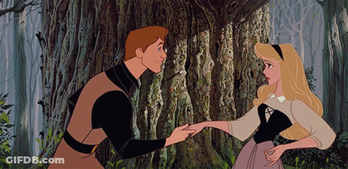 Cartoon Man And Woman Holding Hands In Forest GIF