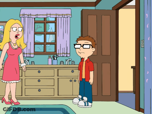 Cartoon Man And Woman In Bathroom GIF