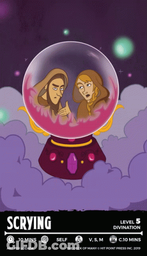 Cartoon Man And Woman In Crystal Ball Scrying GIF