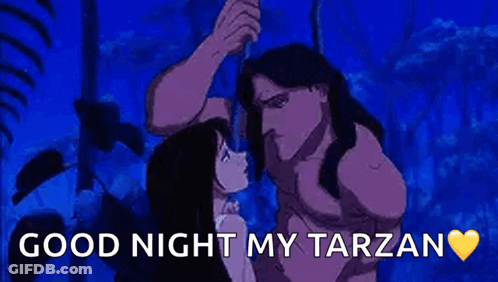 Cartoon Man And Woman Kissing Good Night My Tarzan GIF