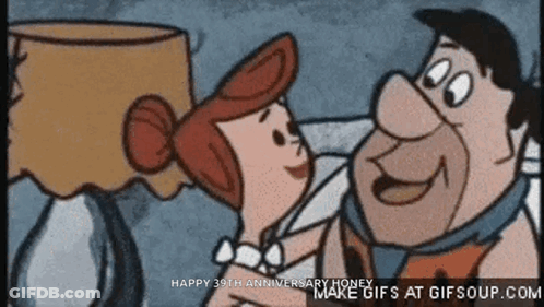 Cartoon Man And Woman Kissing Happy 39Th Anniversary Honey GIF