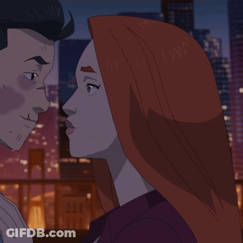 Cartoon Man And Woman Kissing GIF