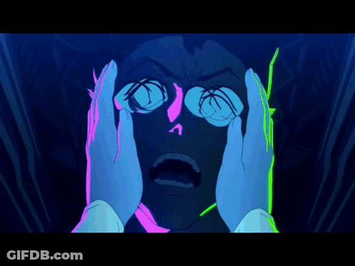 Cartoon Man And Woman Kissing With Glowing Green Lines GIF