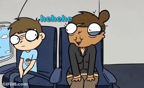 Cartoon Man And Woman On Airplane With Henehe GIF