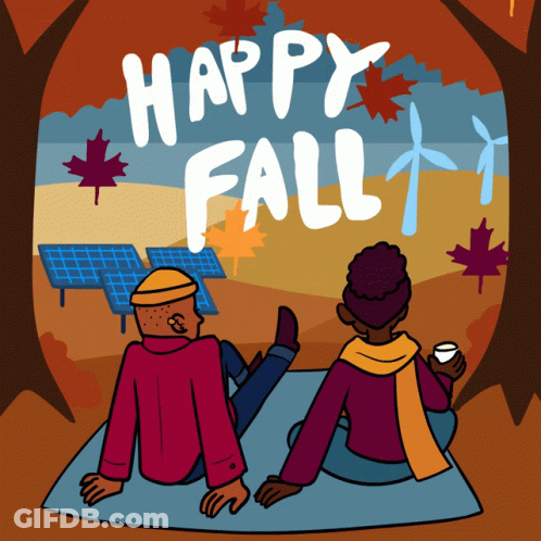 Cartoon Man And Woman On Blanket Happy Fall GIF