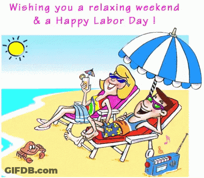 Cartoon Man And Woman Relaxing On Beach GIF