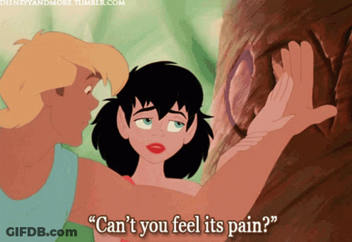 Cartoon Man And Woman Saying Can't You Feel Its Pain GIF