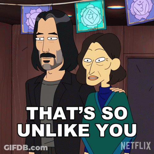 Cartoon Man And Woman Saying That's So Unlike You GIF