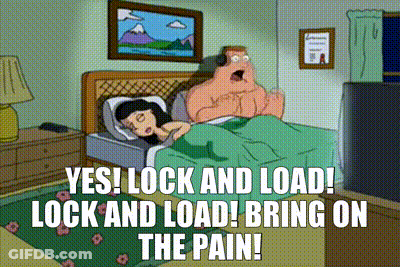 Cartoon Man And Woman With Lock And Load Text GIF
