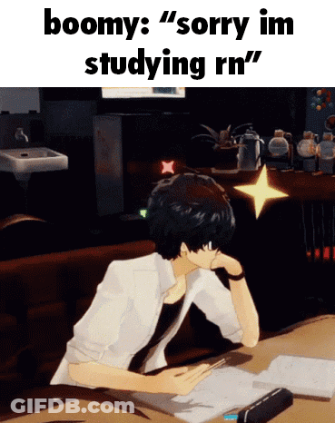 Cartoon Man At Desk Saying Boomy Sorry Im Studying Rn GIF