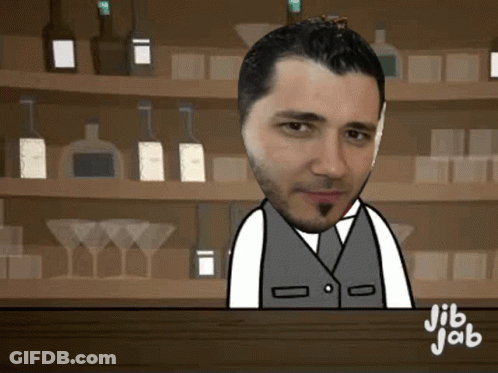 Cartoon Man Behind Bar With Jib Jab GIF