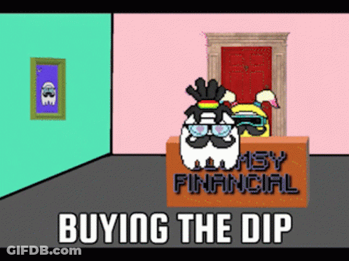 Cartoon Man Behind Desk Saying Buying The Dip GIF