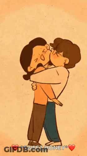 Cartoon Man Carrying Woman Kissing Her Cheek GIF