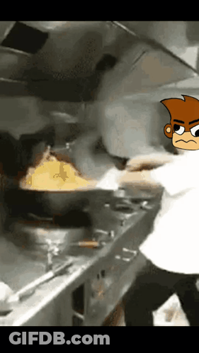Cartoon Man Cooking In Kitchen GIF