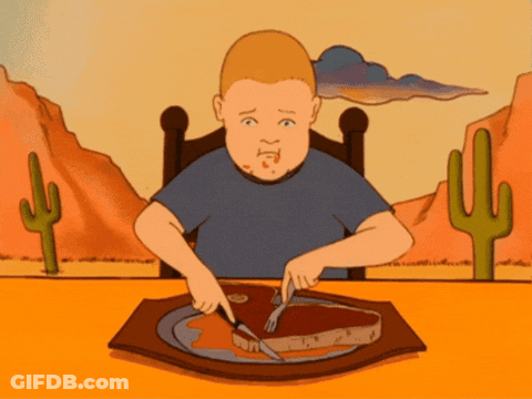 Cartoon Man Cutting Steak GIF