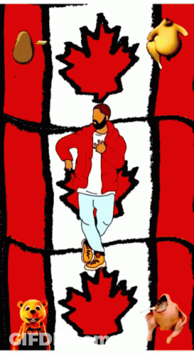 Cartoon Man Dancing In Front Of Canadian Flag GIF