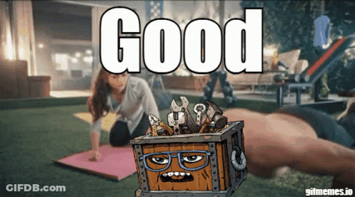 Cartoon Man Doing Push Ups With Words Good Behind Him GIF