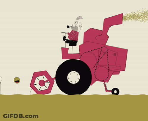 Cartoon Man Driving Combine Harvester GIF