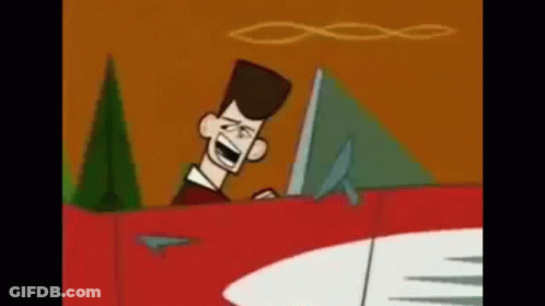 Cartoon Man Driving Red Car Laughing Out Window GIF