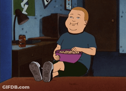 Cartoon Man Eating Bowl Of Popcorn GIF