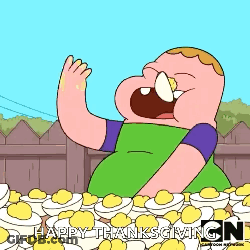 Cartoon Man Eating Eggs Happy Thanksgiving GIF