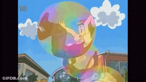 Cartoon Man Falling Into Rainbow Bubble With Number 10 GIF