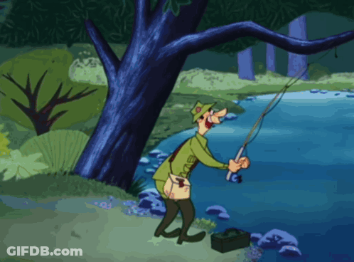 Cartoon Man Fishing In Stream GIF