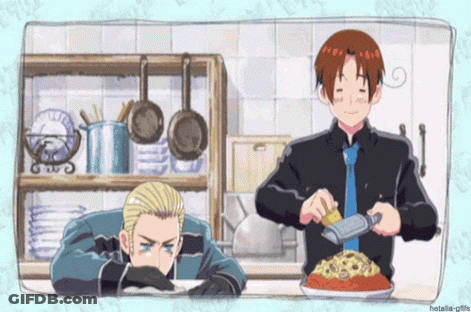 Cartoon Man Grating Cheese On Pasta GIF