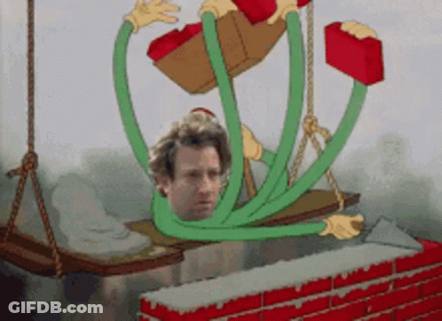 Cartoon Man Hanging From Rope With Many Arms GIF