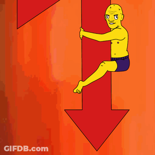 Cartoon Man Hanging On Red Arrow GIF