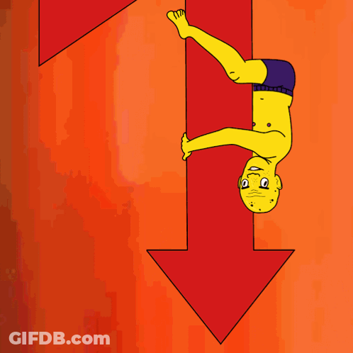 Cartoon Man Hanging Upside Down On Arrow GIF