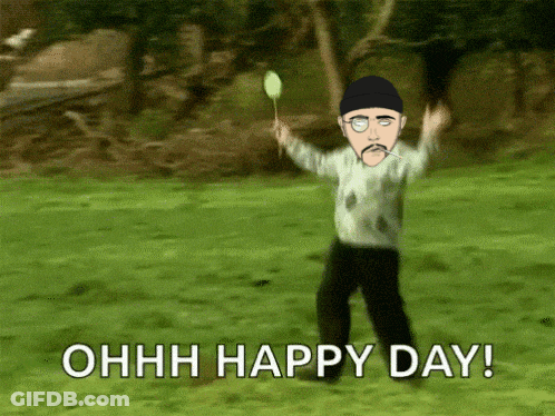 Cartoon Man Holding Balloon Ohhh Happy Day GIF