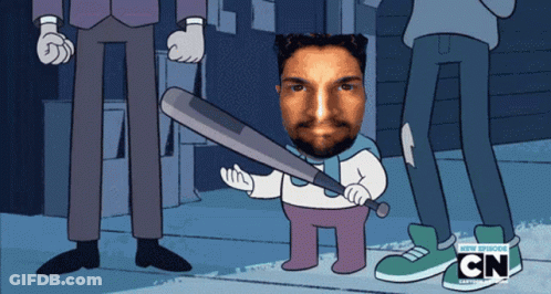 Cartoon Man Holding Baseball Bat With CN GIF