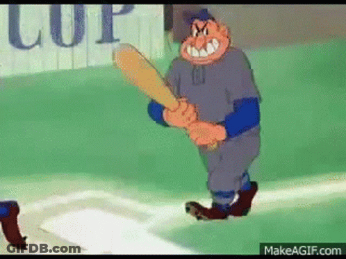 Cartoon Man Holding Baseball Bat With Cup GIF