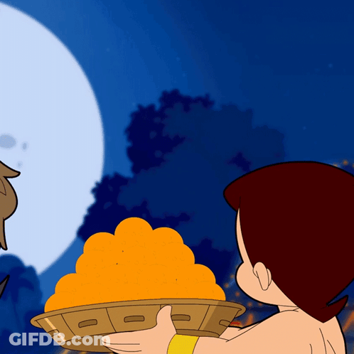 Cartoon Man Holding Basket Of Oranges Under Full Moon GIF
