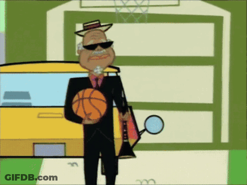 Cartoon Man Holding Basketball And Trumpet GIF