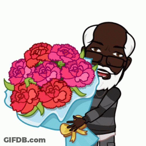 Cartoon Man Holding Bouquet Of Flowers GIF