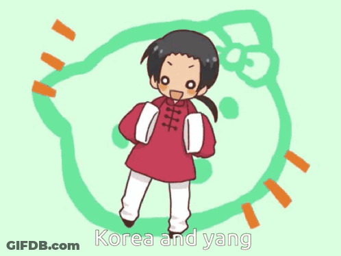 Cartoon Man Holding Box Saying Korea And Yang GIF