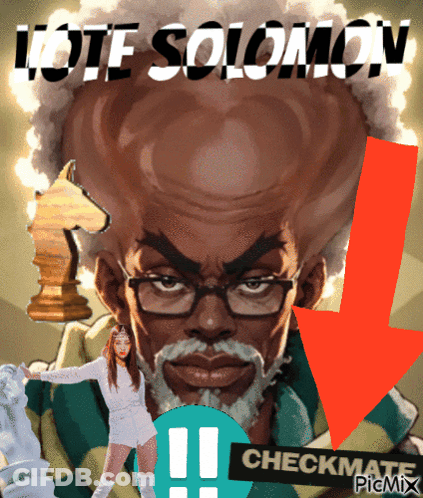 Cartoon Man Holding Chess Piece Saying Vote Solomon GIF