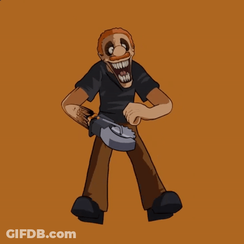 Cartoon Man Holding Circular Saw Surprised GIF
