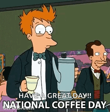 Cartoon Man Holding Coffee And Kettle GIF