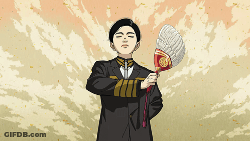 Cartoon Man Holding Feather Fan GIF